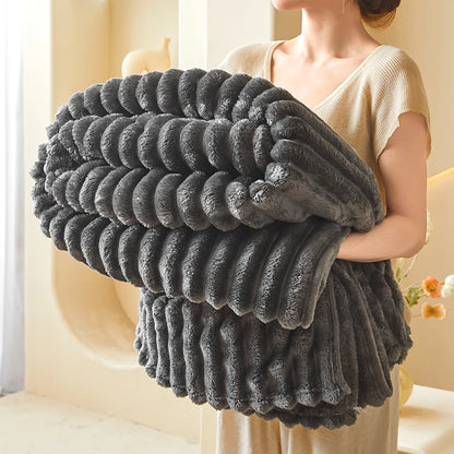 Ribbed Fleece Throw Blanket – Soft & Warm for Bed, Sofa & Home