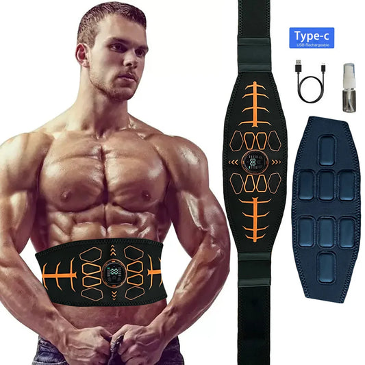 Rechargeable EMS Abdominal Toning Belt – Smart Muscle Stimulator & Slimming Massager, 10 Modes 30 Intensity Levels, Adjustable Fit