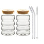 1/2/4-Pack Wave Glass Cups with Lid & Straw — 350ml (12 fl oz) Heat-Resistant Tumblers for Juice, Iced Coffee, Smoothies