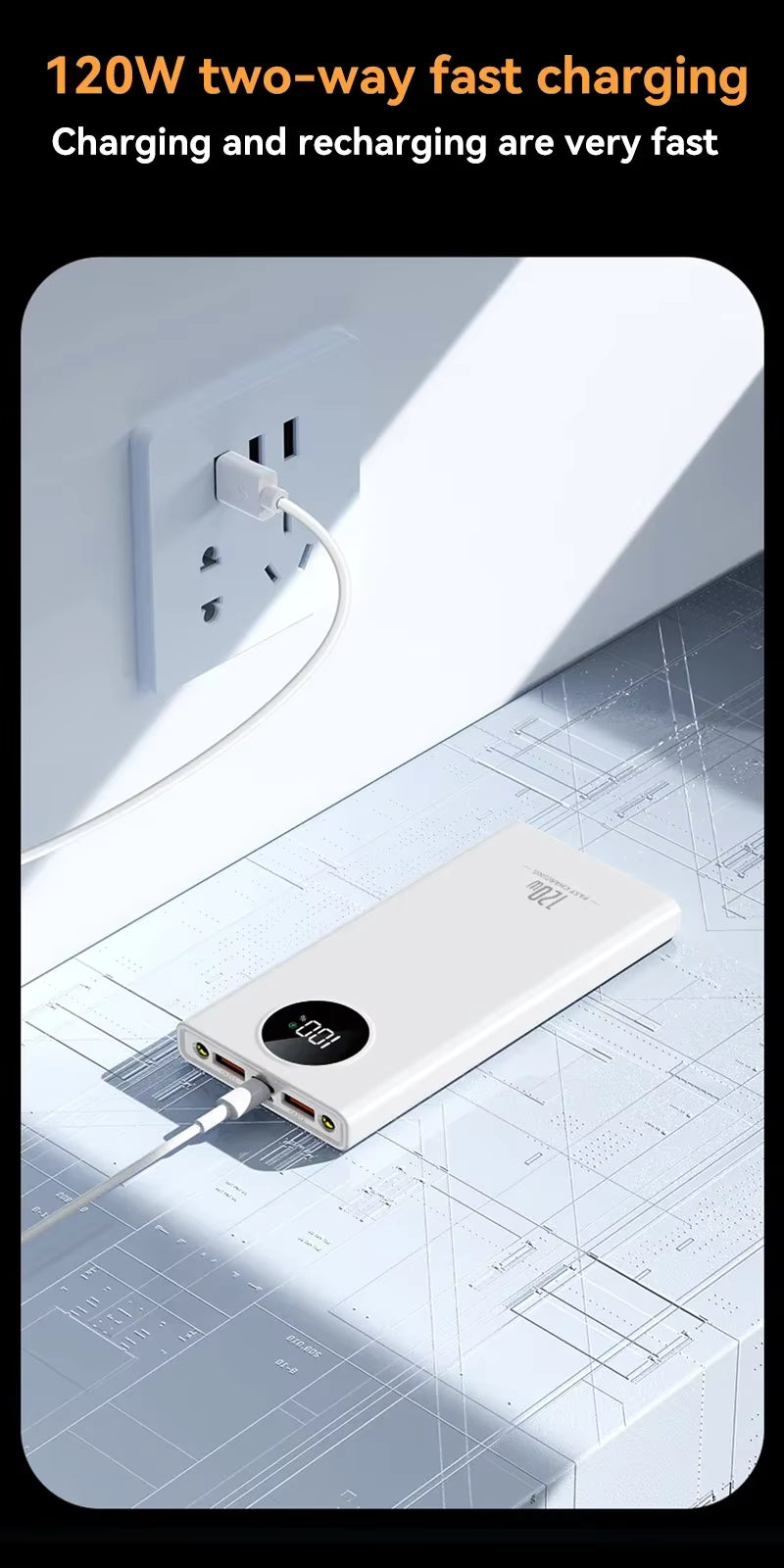 120W Power BankSuper Fast Charging 80000mah Ultra large Capacity For Mobile Power External Battery For iPhone Xiaomi Samsung