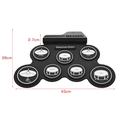 Portable Folding Silicone Electronic Drum Pad USB Hand-Roll Practice Kit with Drumsticks & Sustain Pedal