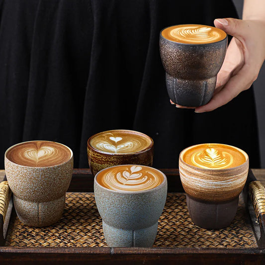 Japanese Style Rough Pottery Espresso & Gongfu Tea Cup Retro Ceramic Mug for Office and Home