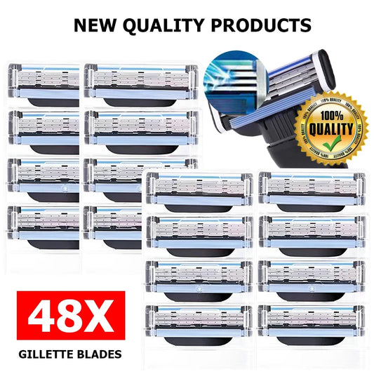 48PCS Stainless Steel Blade Sharp 3 Layer Safety Razor for Gillette Mach 3 Manual Razor Blades Replacement Refills Blades