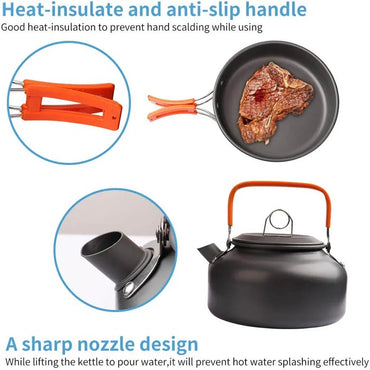 Lightweight Aluminum Camping Cookware Set – Nonstick Pot & Pan for 2-4 People with Mesh Carry Bag