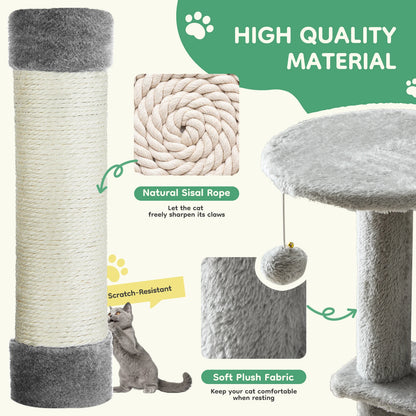 JHK 44" 4-Tier Cat Tree Tower - Condo, Hammock, Sisal Posts, 2 Platforms, 2 Swinging Balls, Anti-Tip, 44lb Rated, Multi-Cat