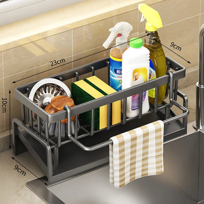 Tap-Mounted Kitchen Sink Spice Shelf with Drainage Rack, Space-Saving Sink Organizer