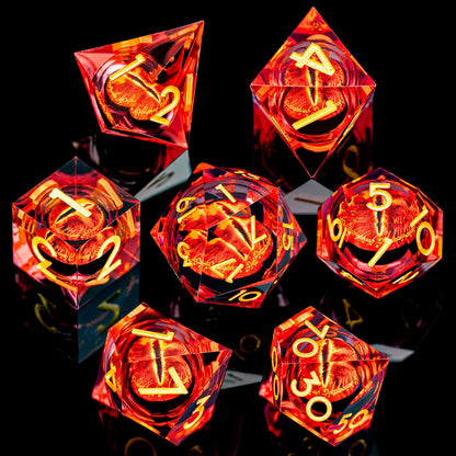 7-Piece Liquid Core Eye of Sauron Resin Dice Set Sharp-Edge D20 for D&D Tabletop RPG
