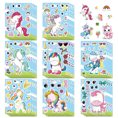 8/16/24PCS Cartoon Rainbow Unicorn DIY Collage Stickers Decorative Mobile Tablets Skateboards Waterproof Stationery Stickers