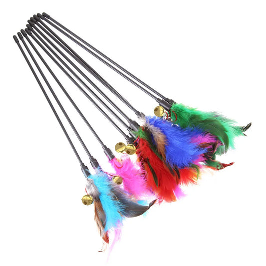 5-Pack Cat Feather Wand Toys - Colorful Interactive Feather Teasers with Bell for Cats & Kittens