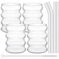 4-Piece Ribbed Borosilicate Glass Cups with Straws – Clear Drinkware Set for Coffee, Cocktails & Juice