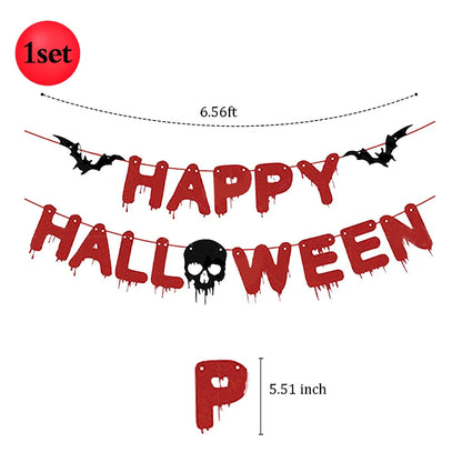 Halloween Banner & Bloody Butcher Knife Paper Garland Set – Happy Halloween Sign & Killer Tools Garland for Haunted House & Party Decor