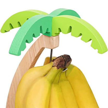 Wooden Hanging Banana Rack with Leaf Hook, Vertical Fruit Storage & Kitchen Decor