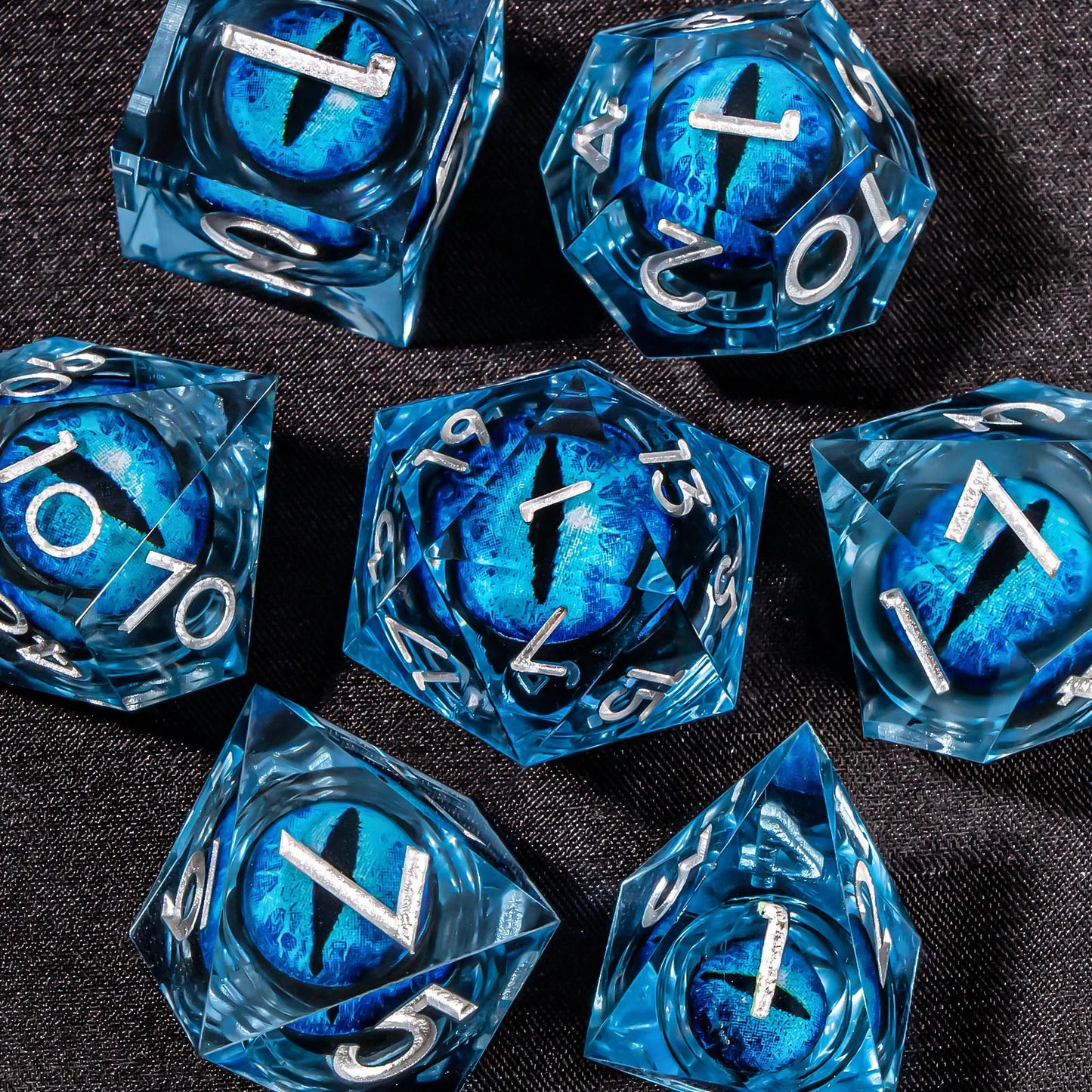 Liquid Core Resin RPG Dice Set — Sharp-Edged D20 D12 D10 D8 D6 D4 for Tabletop Gaming
