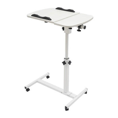 Adjustable White Mobile Laptop Table Stand with Lockable Wheels, Height & 360° Tilt C-Table for Bed Sofa Home Office