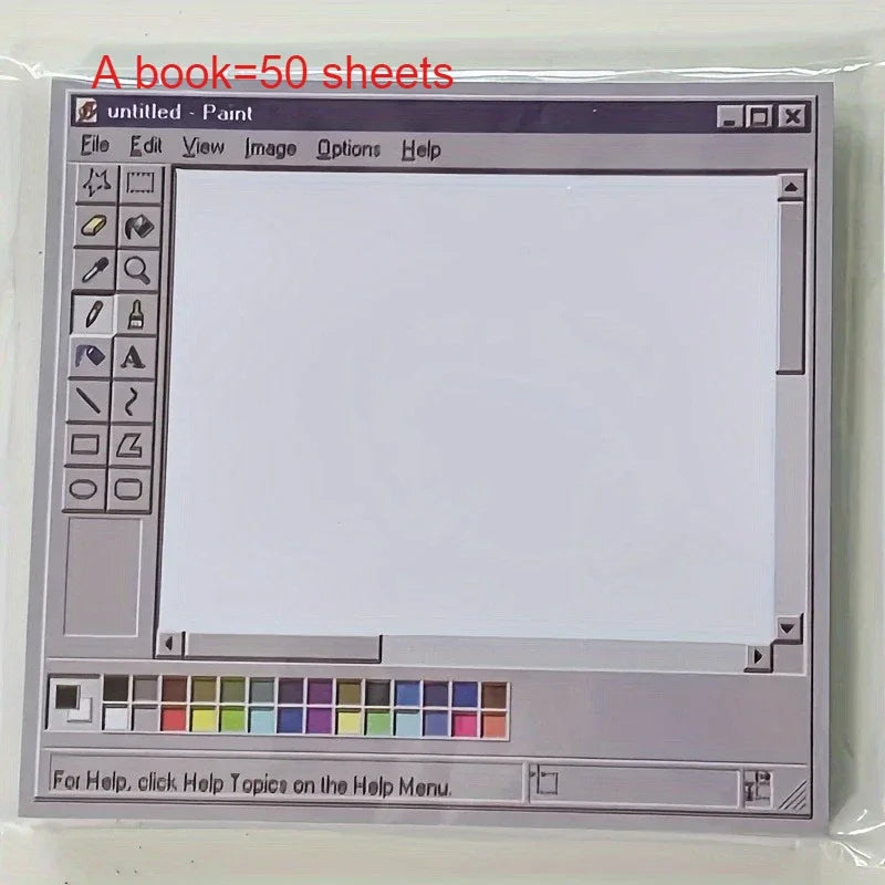 Vintage Computer Theme Memo Pad - 50 Adhesive Sticky Notes, Retro Stationery for Artists, Students & Office