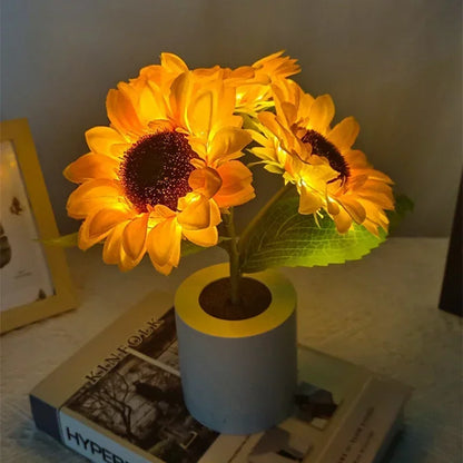 Rechargeable Sunflower LED Night Light USB Bedside Table Lamp Warm Light (3-LED)