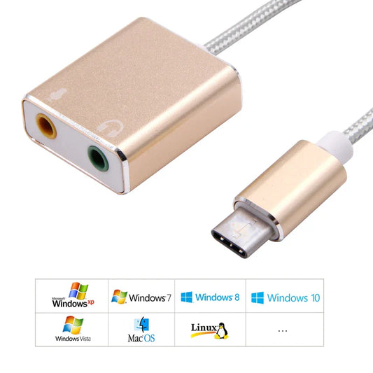 USB-C to 3.5mm Audio Adapter External USB Sound Card — Headphone & Mic Jack for Laptop MacBook Pro