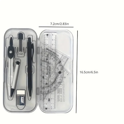8-Piece Geometry Drawing Set for School — Compass, Mechanical Pencil, Protractor, Ruler & Tripod with Storage Case