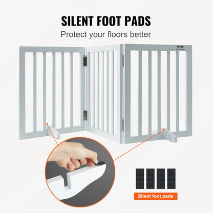 Freestanding Wood Pet Gate — Foldable 3-Panel Expandable Dog Barrier, 60 in (153 cm)