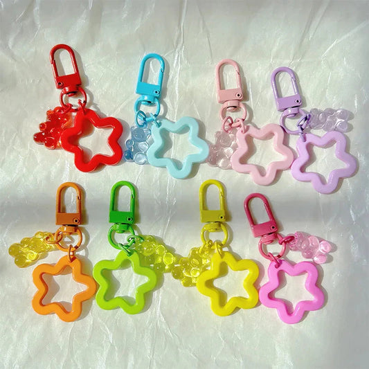 10pcs Metal Keyrings Buckle With Stars Bear Pendant Colored Keychain For Diy Jewelry Making Key Ring Accessories Wholesale