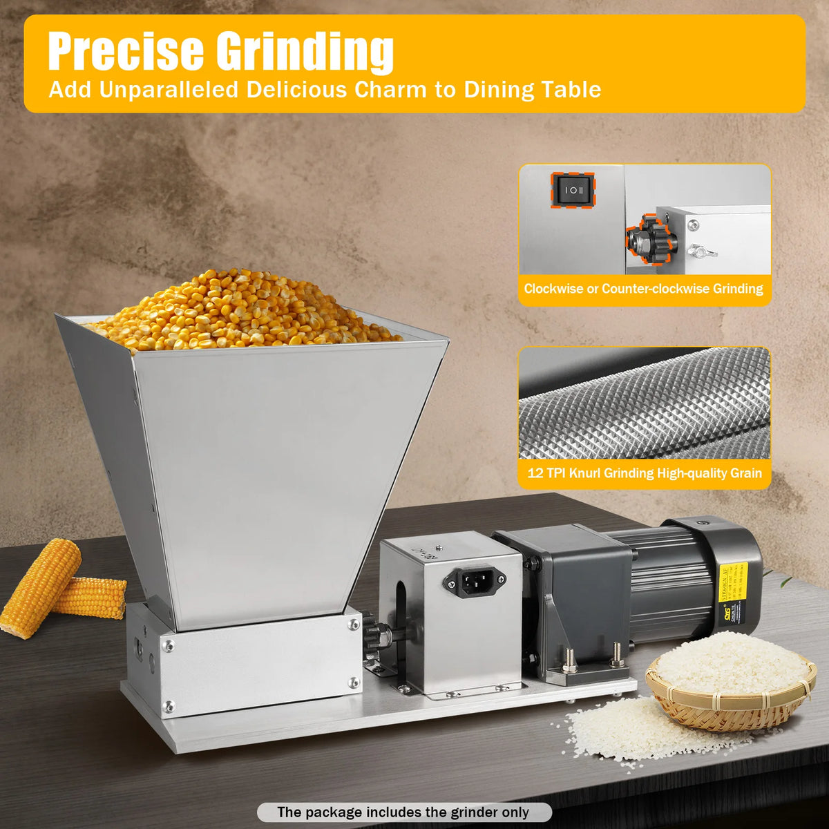 4L 220V Electric Grain Mill, 60W, 20kg/h, Adjustable Rollers