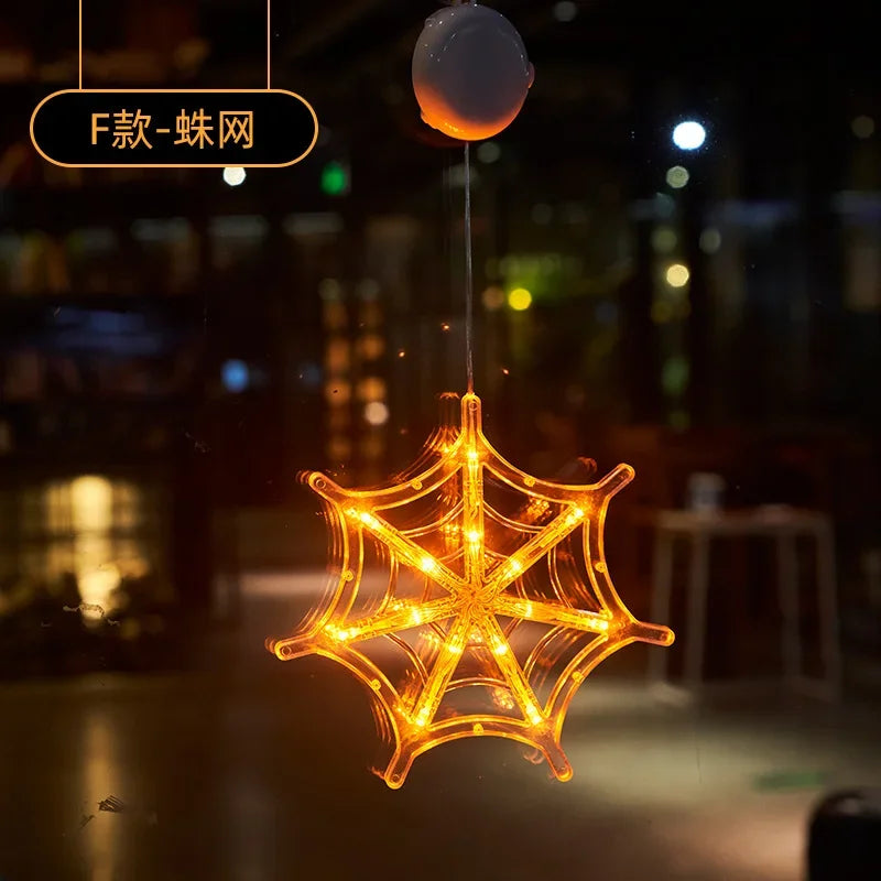Halloween Window Light with Suction Cup – Battery-Operated Pumpkin & Ghost Hanging Decor for Home, Door & Window Display – 7 Designs