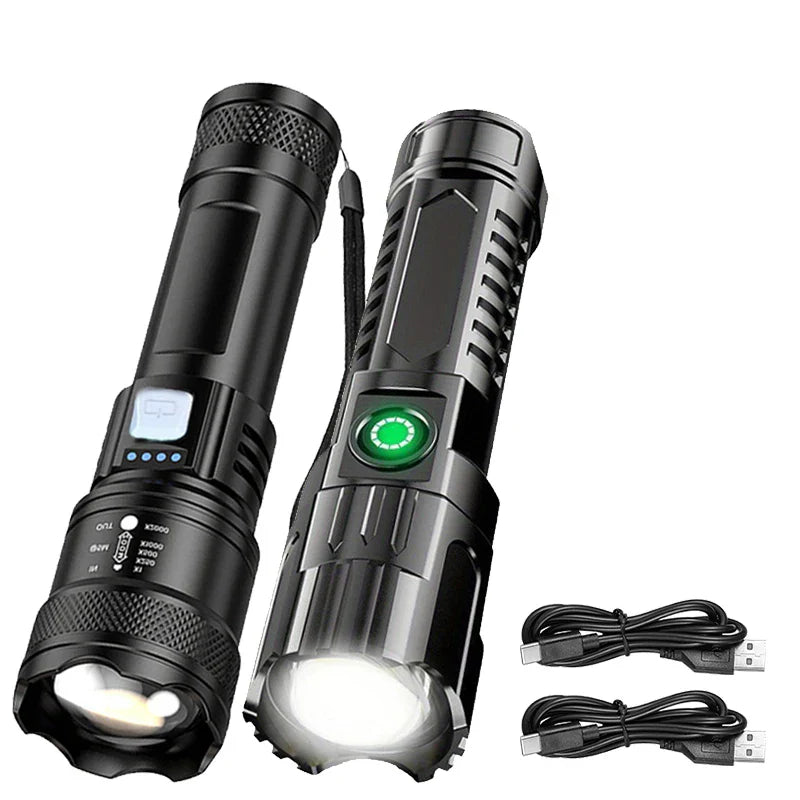Tactical LED Flashlight — USB-C Rechargeable, Zoomable, Waterproof