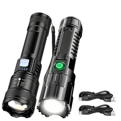 Tactical LED Flashlight — USB-C Rechargeable, Zoomable, Waterproof
