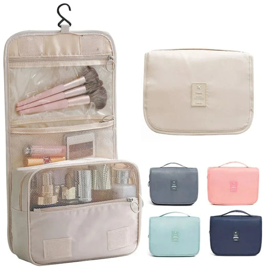 Waterproof Travel Makeup Bag with Hanging Hook – Toiletry & Cosmetic Organizer for Women
