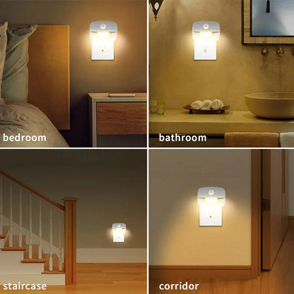 LED Motion Sensor Night Light EU Plug 220V – Plug-In Wall Lamp for Hallway, Stair, Kitchen & Bedroom