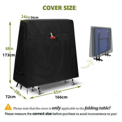 Waterproof Table Tennis Table Cover - 210D Oxford Cloth, Windproof Straps, Accessory Pocket, 65" x 28" x 68"