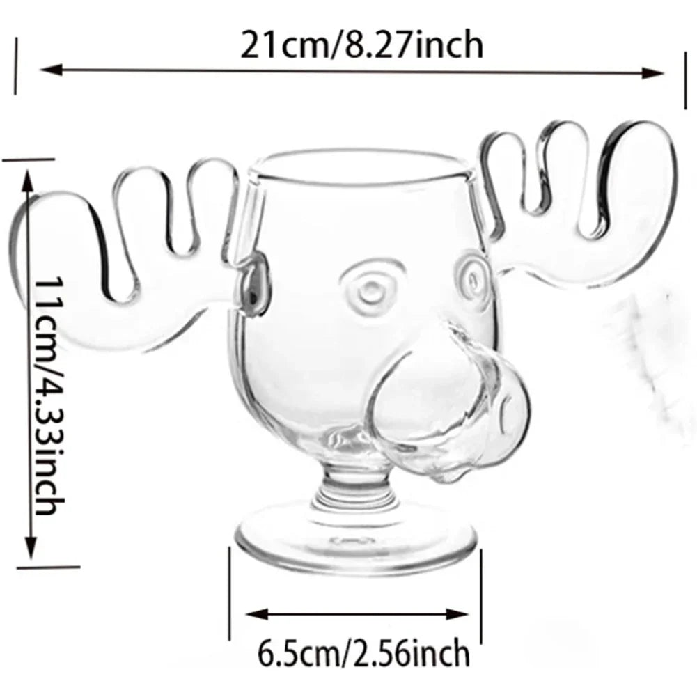 Christmas Moose Glass Mug 8oz (240ml) Reindeer Head Holiday Drinkware 1/2/3-Pack