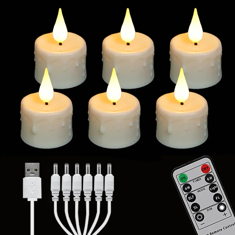 Rechargeable LED Candles By USB Timer Remote Flickering Flames Wedding Candles Birthday Home Decor Tealights Charger Candle Lamp