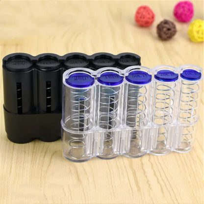 Stackable Euro Coin Organizer & Dispenser - Plastic Multi-Denomination Coin Storage Box, Black/Transparent