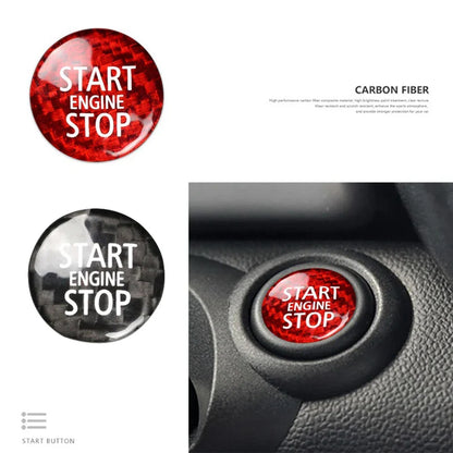 Carbon Fiber Engine Start Stop Button Cover Trim - Red Carbon Fiber Pattern - Interior Switch Protector