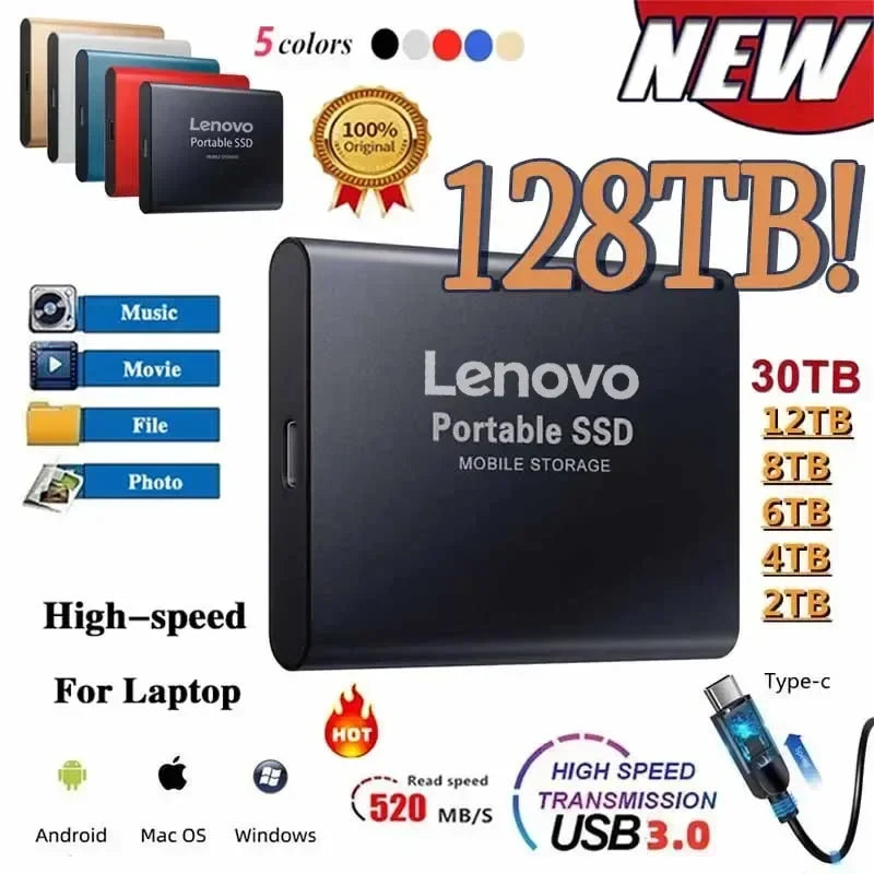 External Hard Drive High Speed Hard Disk 256TB USB3.1 Portable 128TB for Pc/Laptop/Mac/Phone Solid State Disk