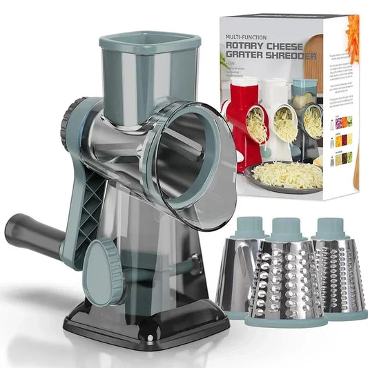 3-in-1 Rotary Cheese Grater Manual Vegetable Slicer & Nut Grinder – Multifunctional Kitchen Tool