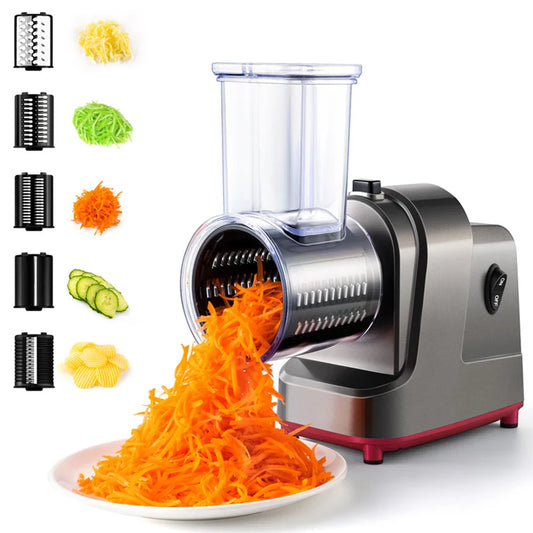 250W 5-in-1 Electric Vegetable Slicer Shredder Salad Shooter Cheese Grater Cutter for Carrot Cabbage Potato