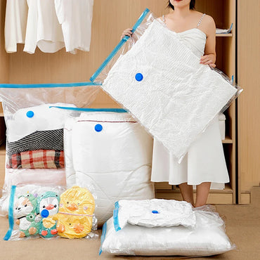 7 Sizes Reusable Vacuum Storage Bags with Hand Pump – Space-Saving Compression Bags for Clothes, Blankets & Bedding