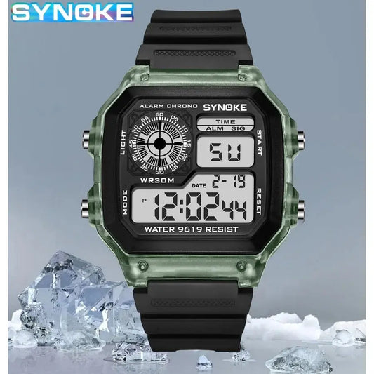 Unisex Digital Sports Watch 44mm Waterproof 3ATM LED Backlight Alarm Stopwatch