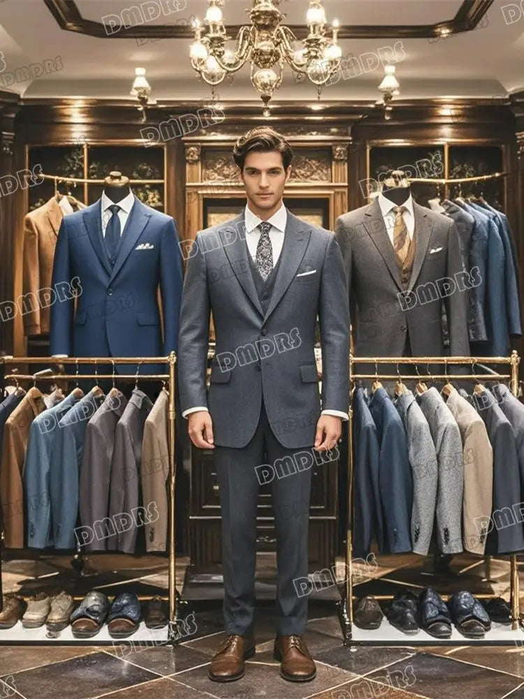 2-Piece Luxury Suit Set for Men, Jacket and Pants Double Breasted Suit