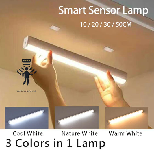 USB Rechargeable Motion Sensor LED Bar Light – Cordless Magnetic Night Light for Kitchen Cabinet & Closet (10/20/30/50 cm | 3.9/7.9/11.8/19.7 in)