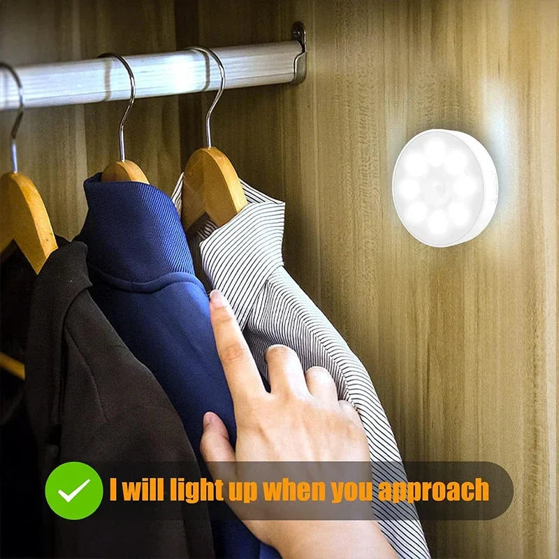 2-6 Pack Motion Sensor LED Night Lights - USB Rechargeable 3-Color Cabinet Closet Staircase Wireless Lamp