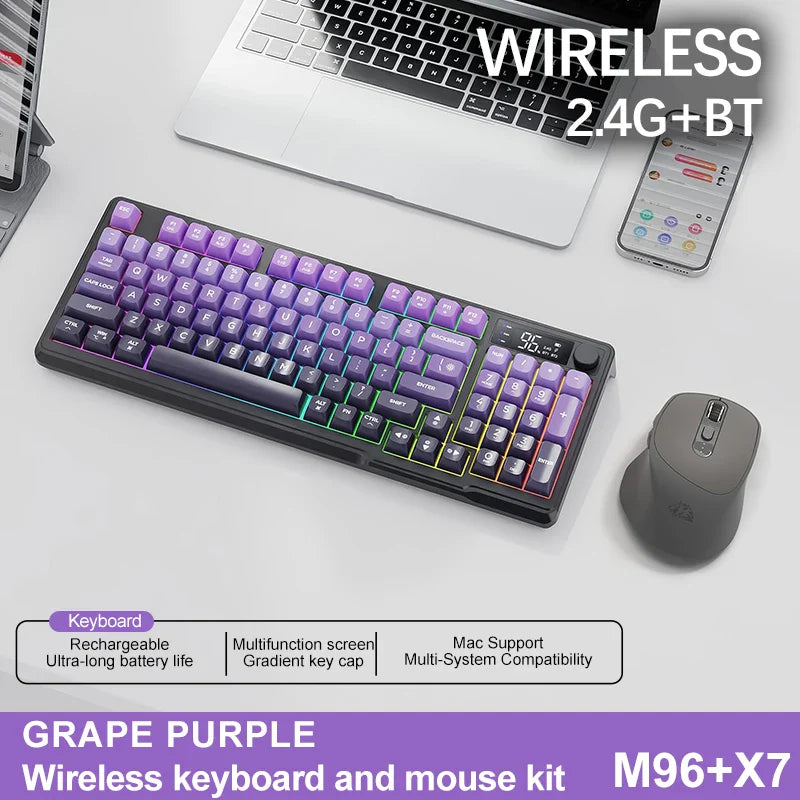 96-Key Wireless Mini Keyboard with Smart Screen - Bluetooth & 2.4GHz Dual-Mode, Multi-Device Linking, Ergonomic RGB Backlit