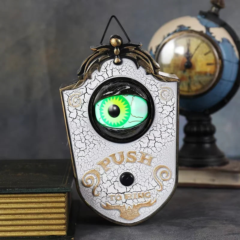 Halloween Glowing Eyeball Doorbell – Electric Sound & LED Light Horror Prop for Front Door, Haunted House & Party – Black or White