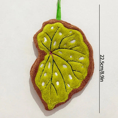 Leaf-Shaped Coral Fleece Hand Towel – Absorbent Hanging Kitchen & Bathroom Towel