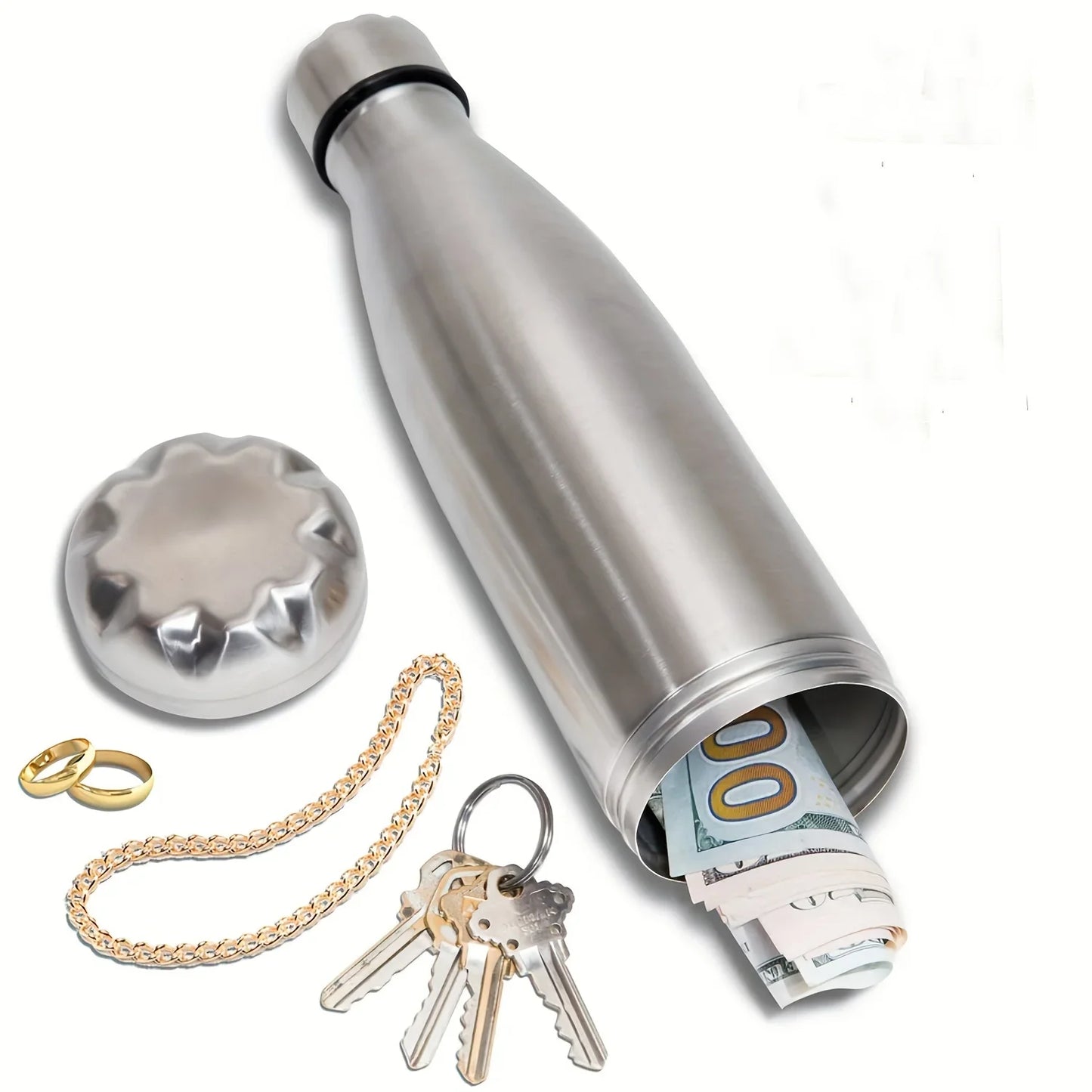 Stainless Steel Diversion Water Bottle Safe with Hidden Compartment for Keys, Cash and Valuables