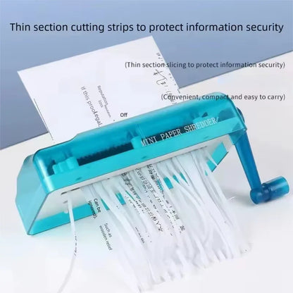 A6 Mini Manual Paper Shredder Hand-Crank Desktop Strip-Cut Office Document Shredder
