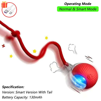 Rechargeable Interactive Cat Ball Toy — Automatic Rolling Smart Toy with Tail, LED & Obstacle Avoidance