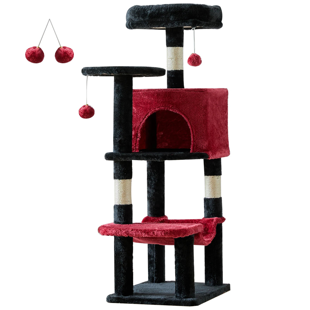 JHK 44" 4-Tier Cat Tree Tower - Condo, Hammock, Sisal Posts, 2 Platforms, 2 Swinging Balls, Anti-Tip, 44lb Rated, Multi-Cat